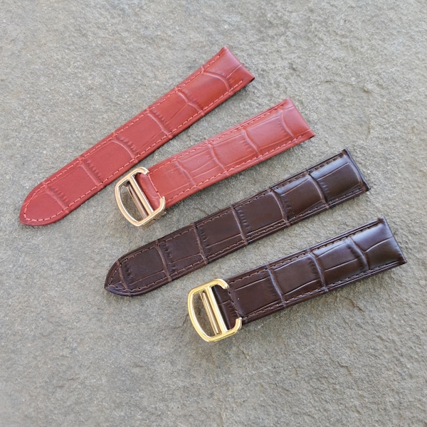 Genuine Leather Strap for Cartier Tank Solo, 16/18/20/22mm Band wh Buckle Clasp