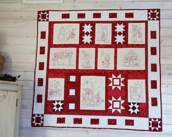 Redwork snowman quilt