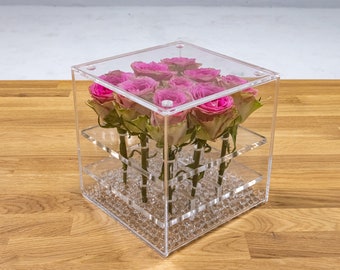 Acrylic Wedding AcriflowerBox – 9 Flowers Acrylic Box – Modern Lucite Vase – Transparent Flower Box