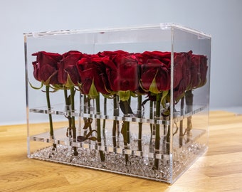 Acrylic Wedding AcriflowerBox – 20 Flowers Acrylic Box – Modern Lucite Vase – Transparent Flower Box