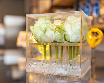 Acrylic Flower Box Vase – Modern Lucite Centerpiece