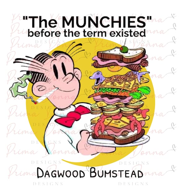 Dagwood Bumstead with the Munchies smoking a joint. Munchies Sandwich  One PNG transparent background for immediate download