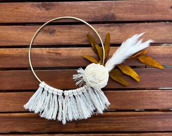 Corona hecha a mano / flores secas / decoración todo el año / corona de macramé / Boho minimalista