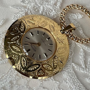 Elegant 1960’s Vintage Swiss women’s Pendant dress watch Medana golden color case, Chic Swiss necklace watch, Retro watch ladies gift