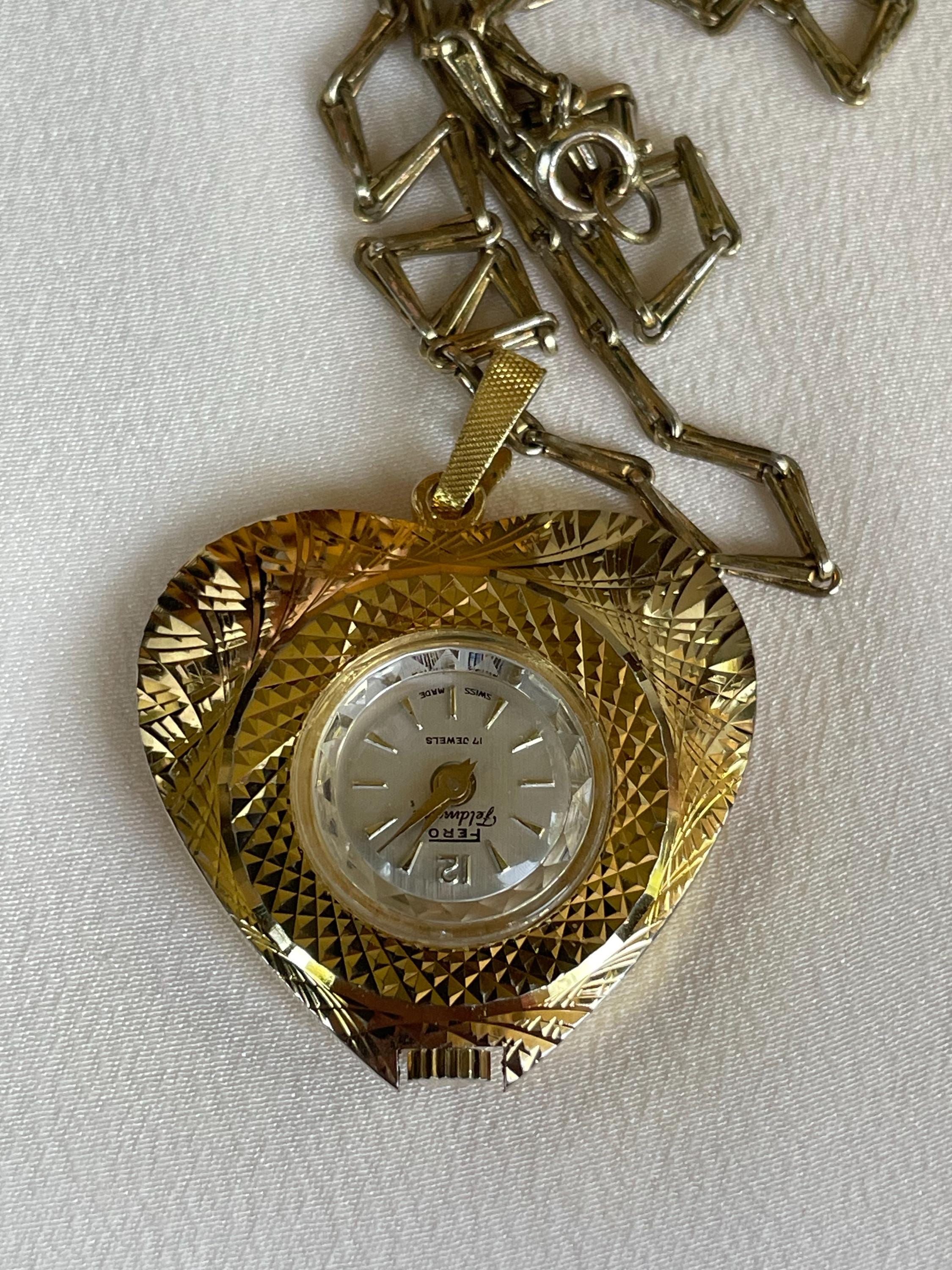 1960 Vintage Swiss Women's Pendant Watch Fero Golden Color Case