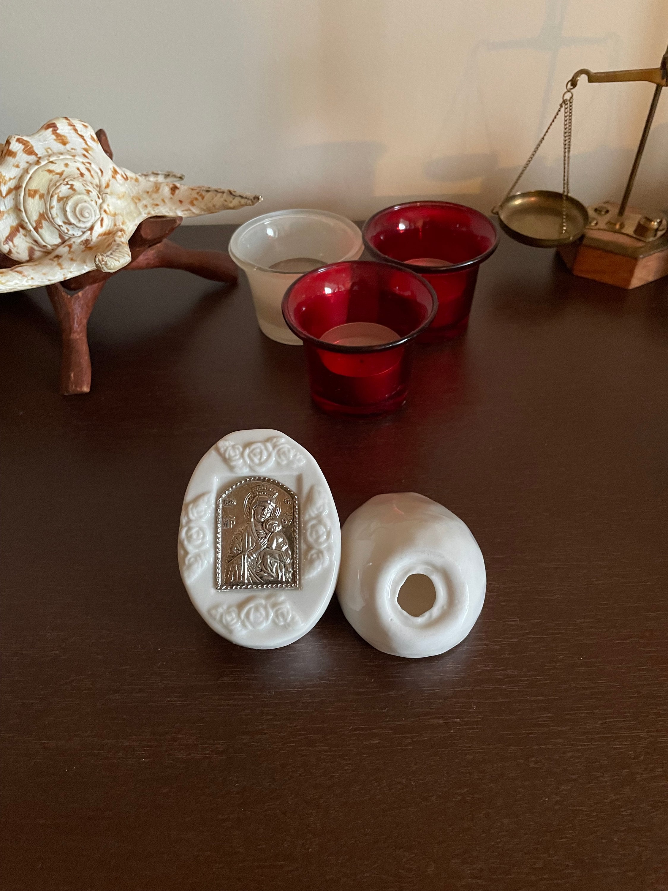 Procelain Icon Vintage Silver Porcelain Orthodox Icons Virgin Mary With Jesus and St ...