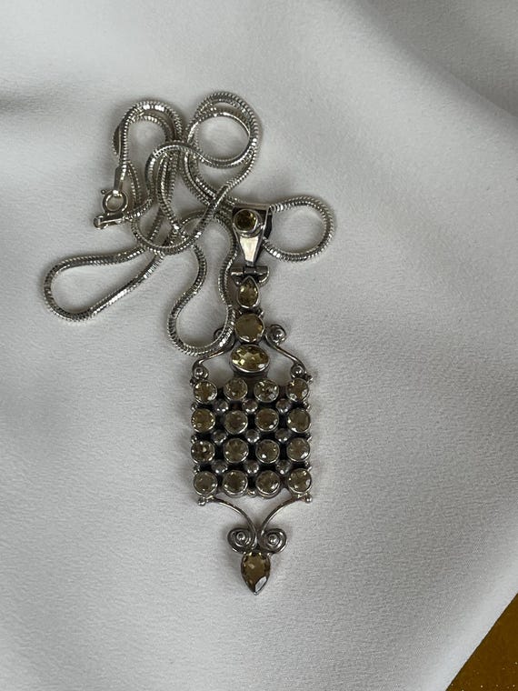 Vintage large Silver Art Deco rectangular citrine… - image 3