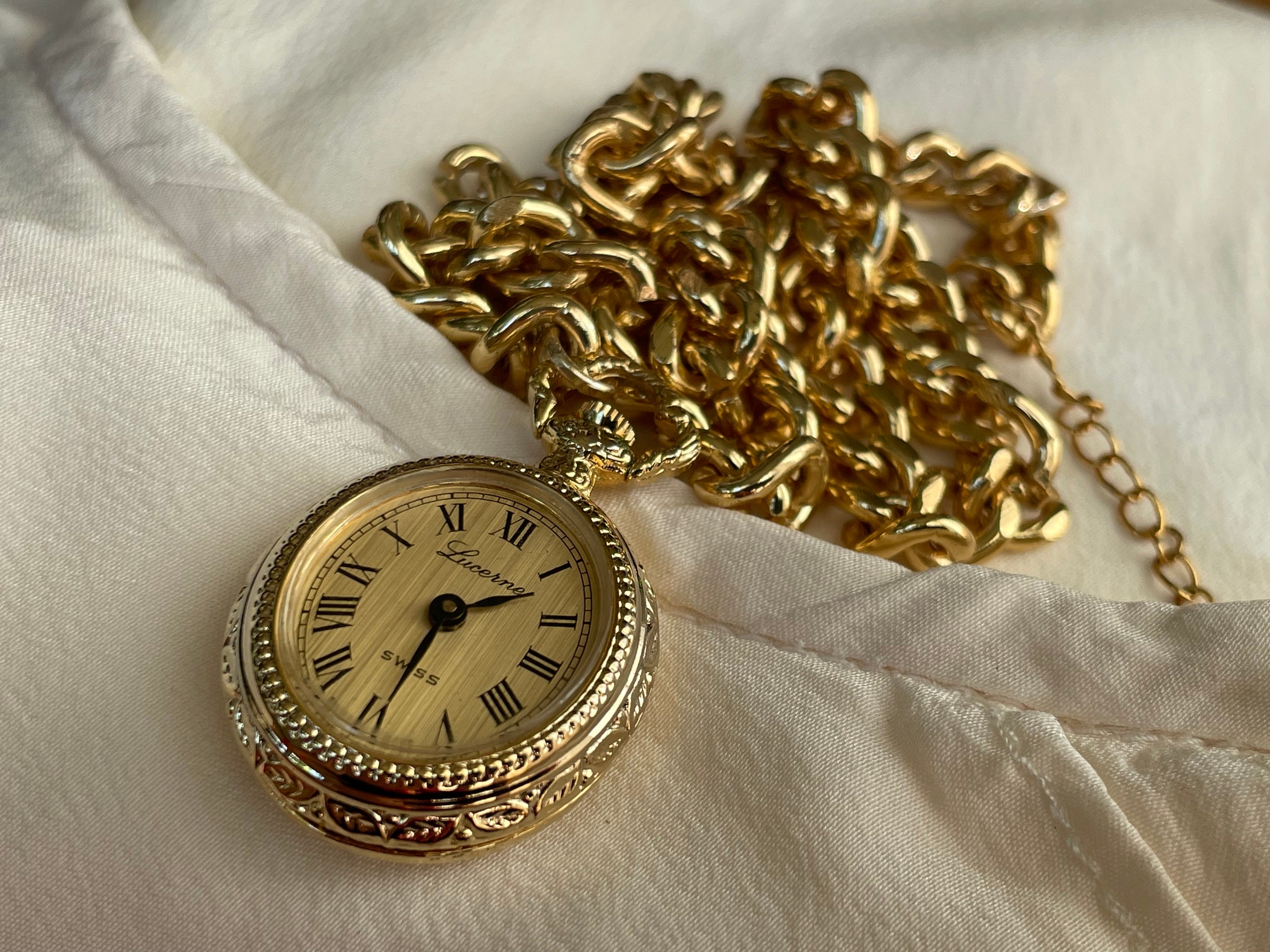 Rare 1960 Vintage Swiss Women's Pendant Watch Lucerne Golden