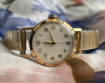 Chic 1960’s vintage small Swiss ladies mechanical watch Consul golden tone case, Art Deco women bracelet watch, Watch gift, Cocktail watch.