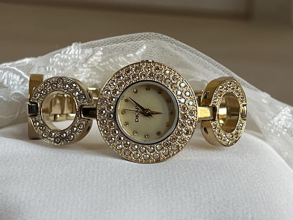 Elegant 1990's Vintage quartz small ladies dress Watch Donna Karan DKNY golden color gemmed case, Women cocktail watch, Watch ladies gift Elegant 1990's Vintage quartz small ladies dress Watch Donna Karan DKNY golden color gemmed case, Women cocktail watch, Watch ladies gift