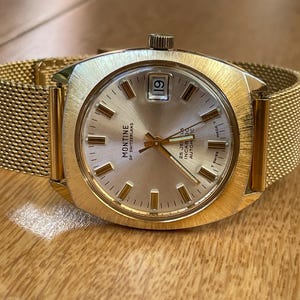 1970’s Swiss Vintage Mechanical automatic Men's Wristwatch Montine 25j golden color case, Retro Men's mechanical watch, Watch Men's Gift