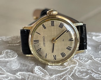 Elegant 1960’s Vintage small Japanese ladies wristwatch Seiko golden color case, Japanese vintage ladies watch, Retro watch ladies gift