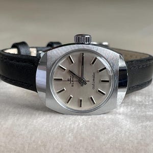Elegante orologio da polso da donna tedesco automatico vintage anni '70 con cassa color argento Blumus, orologio da donna vintage, orologio retrò da regalo per donna