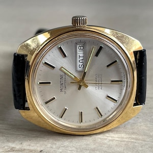 Orologio da polso da uomo automatico meccanico vintage svizzero Montine degli anni '70, cassa color oro 17j, orologio meccanico da uomo retrò, orologio da regalo da uomo