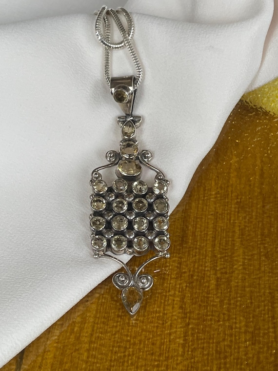 Vintage large Silver Art Deco rectangular citrine… - image 1