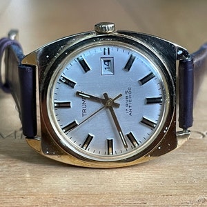 Orologio da polso meccanico vintage svizzero da uomo Trumpf degli anni '70, cassa color oro, orologio meccanico da uomo 17 rubini, orologio retrò svizzero da uomo, regalo