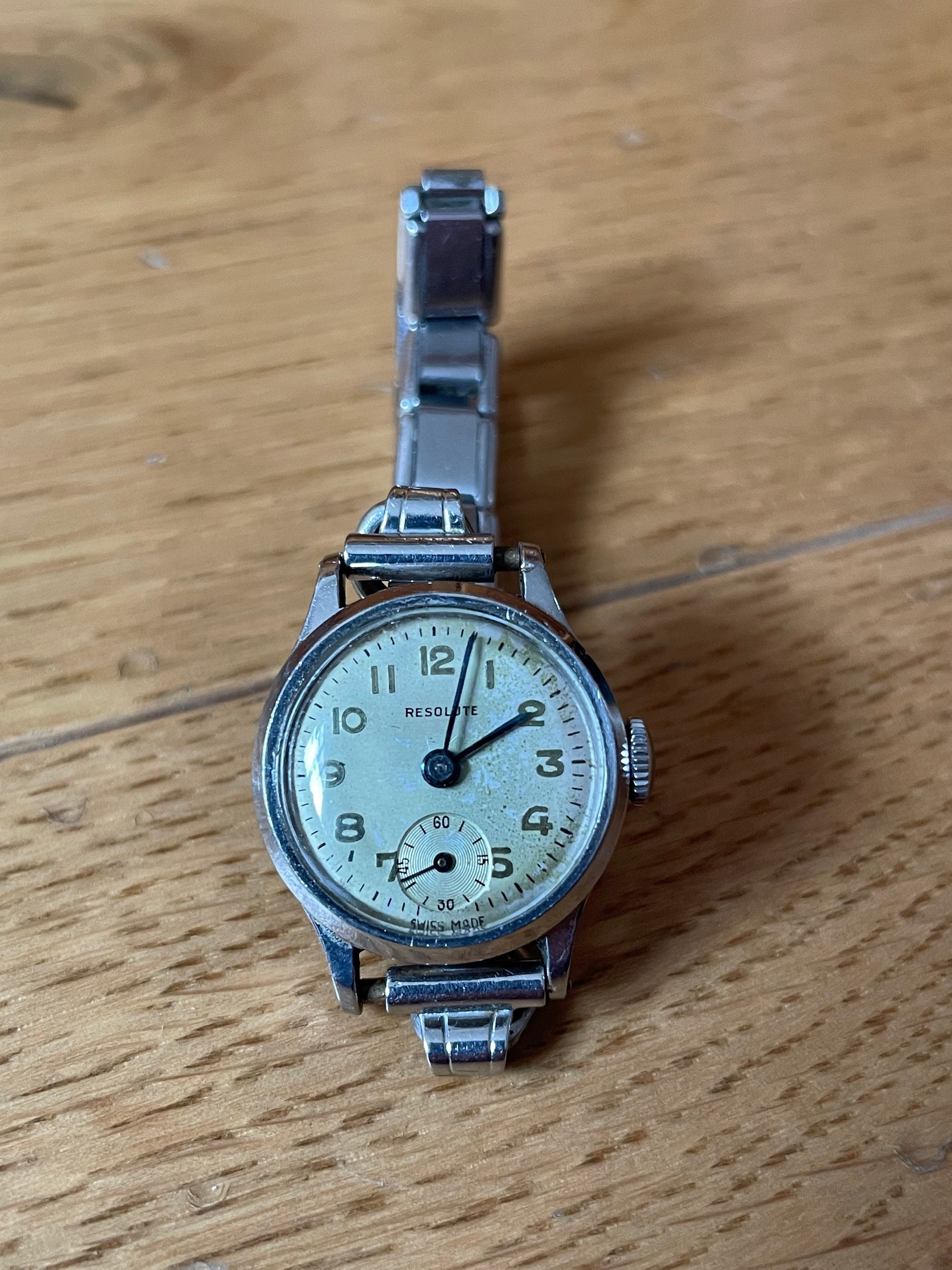 【おすすめ】 Vintage 1950's Rare Swiss silver Resolute Wristwatch ladies アナログ（手巻き）