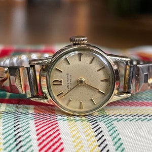 Chic 1960 Vintage German ladies Wristwatch Junghans gold color case, Vintage women tiny bracelet cocktail watch, Retro watch Ladies gift