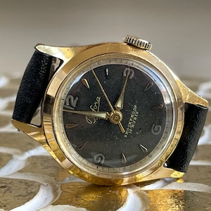 Elegant 1960 Vintage German gold plated ladies dress Wristwatch Bifora black dial, Vintage cocktail ladies watch, Retro watch ladies gift