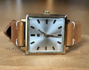 1960’s Swiss Vintage Mechanical 20 microns gold plated Men&#39;s Wristwatch Tissot, Men&#39;s mechanical square watch, Swiss Retro Watch Men&#39;s Gift
