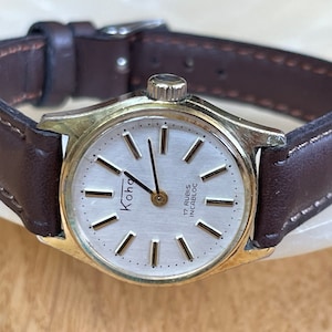 Elegante orologio da polso da donna vintage svizzero degli anni '60 con cassa color oro Koha, orologio minimalista da donna vintage svizzero, orologio da polso retrò chic da donna, regalo