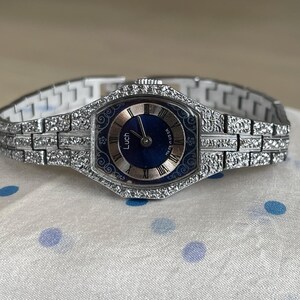 Orologio da polso da donna vintage anni '60 Luch, orologio da cocktail retrò da donna con cassa color argento, orologio da polso Luch, regalo da donna
