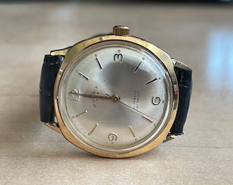 Jaren 60 Zwitsers vintage mechanisch herenpolshorloge Mutrix gouden kast, mechanisch herenhorloge, Zwitsers retrohorloge herencadeau, herenhorloge