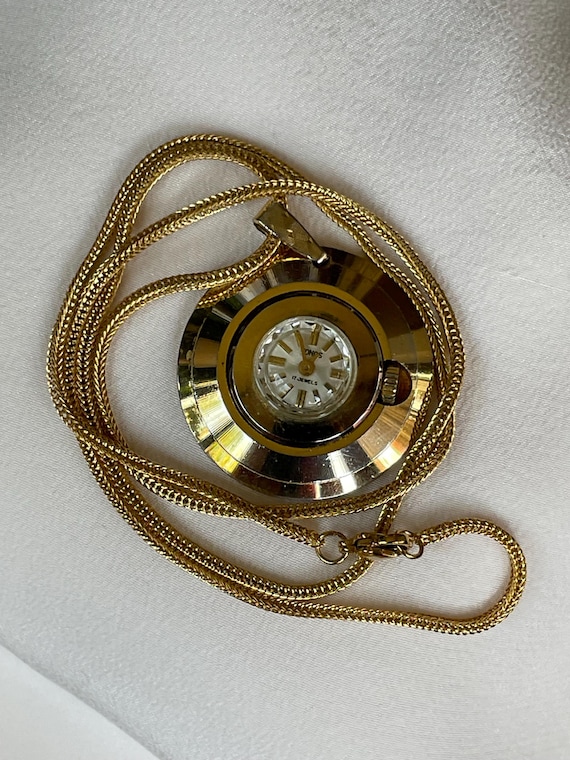 1960's Vintage Swiss Women's Pendant Watch Vonos Golden Color Case