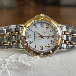 Splendido orologio da donna al quarzo vintage svizzero Raymond Weil degli anni '80 con cassa color oro, orologio da donna al quarzo bicolore, regalo per donna.