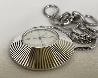 1970 Vintage Japan women’s Pendant watch Seiko silver color case with silver necklace, Seiko ladies necklace dress watch, Watch ladies gift.