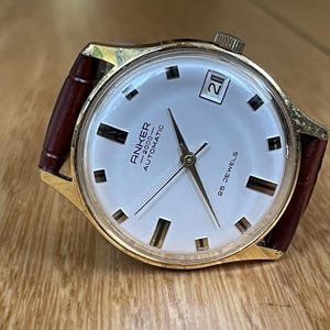 Orologio da polso da uomo meccanico automatico vintage tedesco degli anni '70 Anker 25 j. cassa color oro, orologio meccanico da uomo, orologio retrò da uomo regalo
