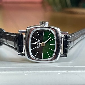 Elegant 1960 Vintage German ladies Wristwatch Bifora silver color case with green black dial, Vintage watch, Retro watch ladies gift