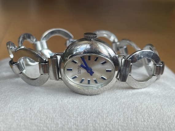 Elegant 1960’s Vintage Swiss small ladies dress watch Ormo silver color case, Art Deco cocktail ladies bracelet watch, Ladies watch gift