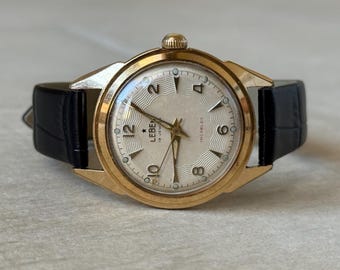 Jaren 60 Zwitsers vintage mechanisch herenpolshorloge Leben gouden kast, mechanisch herenhorloge 19 juwelen, Zwitsers retrohorloge herencadeau