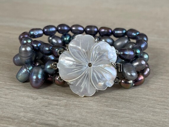 Vintage Art Deco 3 Strand Peacock Cultured Pearls Cocktail  display picture 1