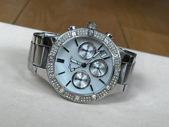 DKNY LADIE`S CRYSTALS GREY CHRONOGRAPH WATCH DKNY Ceramic Band Wristwatches for sale - eBay main image 3
