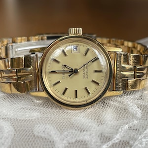 Elegante orologio da polso automatico svizzero da donna vintage anni '60 Tissot con cassa color oro, piccolo orologio da donna vintage, regalo per orologio retrò da donna