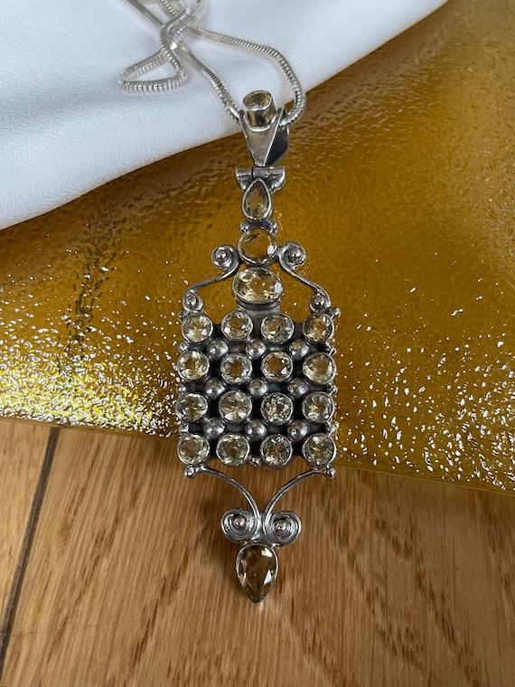 Vintage large Silver Art Deco rectangular citrine… - image 2