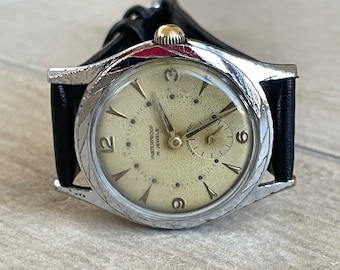 1960 Zwitsers vintage mechanisch herenpolshorloge 15 juwelen zilverkleur, mechanisch herenhorloge, Zwitsers retrohorloge herencadeau, herenhorloge