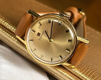Stunning 1960 Vintage Swiss ladies wristwatch Tissot gold color case, Art Deco Swiss women wristwatch, Retro watch ladies gift, Dress watch