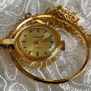 Elegant 1960’s Vintage small women’s Pendant dress watch Chaka golden color case, Gorgeous Chaika necklace watch, Retro watch ladies gift