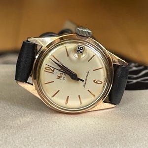 Elegante orologio da polso automatico svizzero vintage da donna MuDu degli anni '60 con cassa color oro rosa, piccolo orologio da donna vintage, regalo per donna con orologio retrò