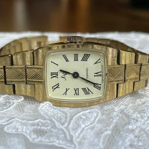 Orologio da polso da donna vintage anni '60 Luch, orologio da cocktail retrò da donna con cassa color oro, orologio da polso Luch, regalo da donna