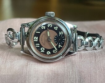 Montre Bracelet Art Déco Argent Massif Catalina Suisse - Vintage, Mécanique, Cadran Bleu
