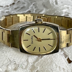 Elegant 1960 Vintage German ladies Wristwatch Zentra gold color case, Vintage women tiny bracelet cocktail watch, Retro watch ladies gift