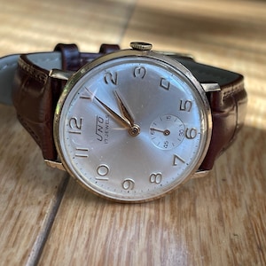 Orologio da polso meccanico vintage svizzero da uomo degli anni '70, cassa color oro Uno, orologio meccanico da uomo, orologio retrò svizzero da uomo, regalo da uomo
