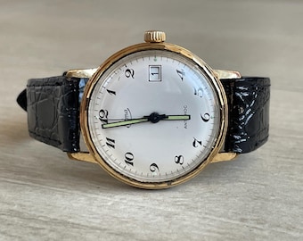 Jaren 60 Zwitsers vintage mechanisch herenhorloge Edma gouden kast, mechanisch herenhorloge, Zwitsers retrohorloge herencadeau, herenhorloge