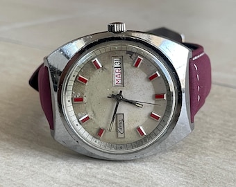 1970’s Swiss Vintage Mechanical automatic Men's Wristwatch Edma silver color case, Retro Men's mechanical watch, Watch Men's Gift