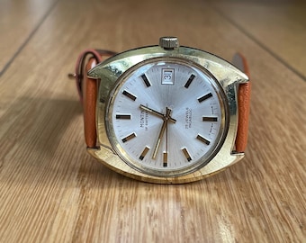 Jaren 70 Zwitsers vintage mechanisch automatisch herenpolshorloge Montine 25j gouden kast, retro mechanisch herenhorloge, horloge herencadeau