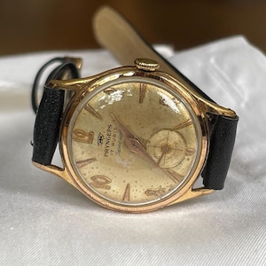 Orologio da polso da donna vintage italiano chic degli anni '60 Pryngeps con cassa color oro, orologio da donna vintage con cinturino in pelle minuscolo, orologio retrò da donna regalo